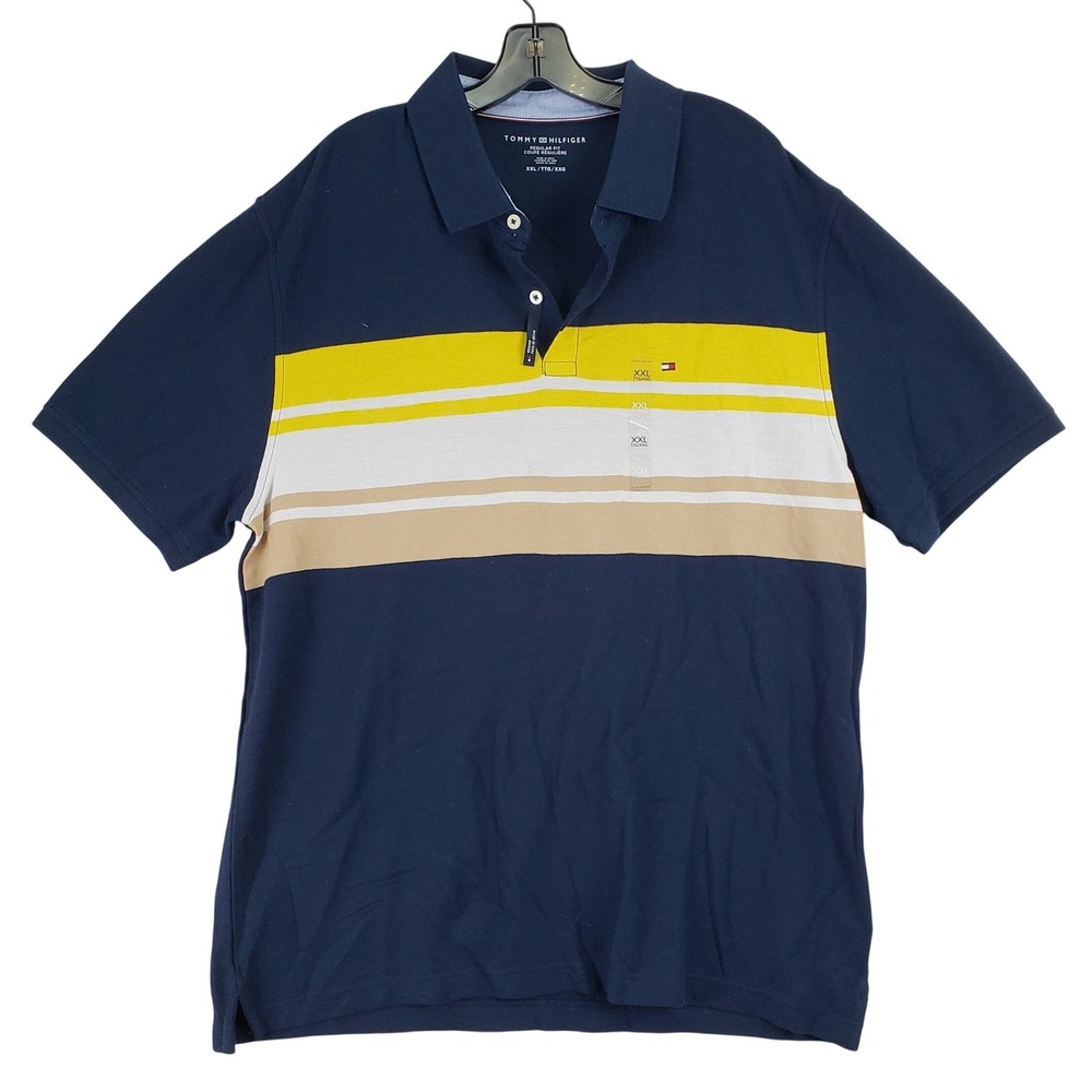 Tommy Hilfiger 78J7954 Polo Shirt Mens XXL Navy Colorblock Stripe NWT